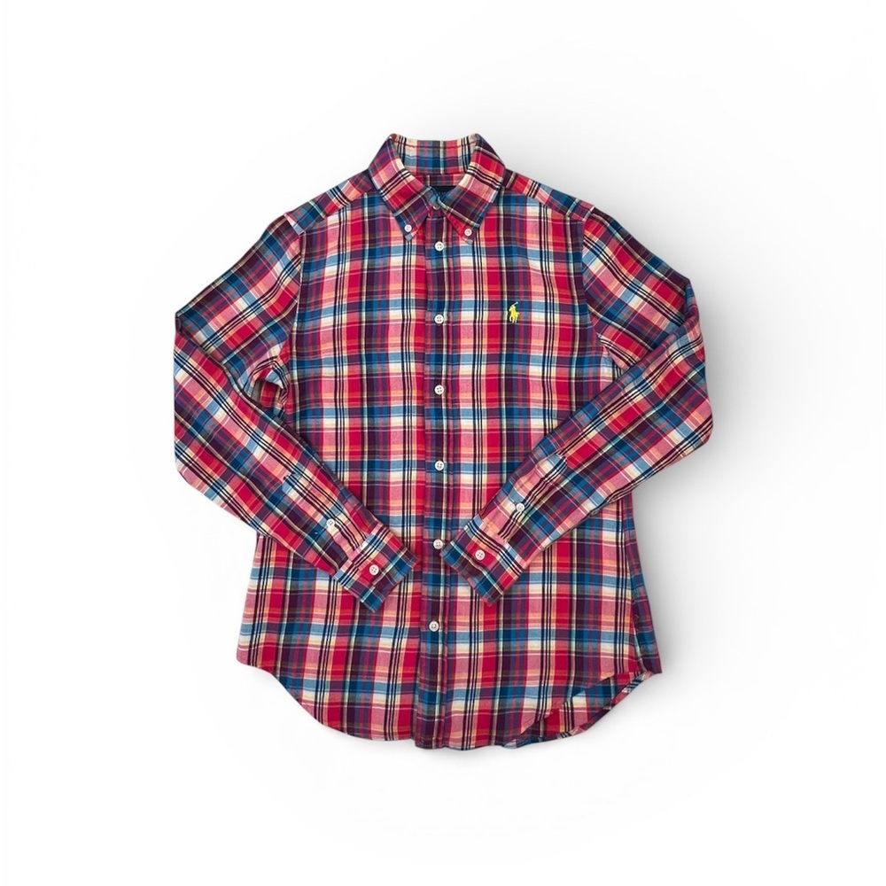 Ralph Lauren women’s Oxford Soft Button Down Logo Shirt 100% Cotton Plaid Size 4